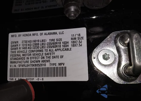 2019 Honda Odyssey Ex-L из США, поврежденный, VIN 5FNRL6H78KB052810